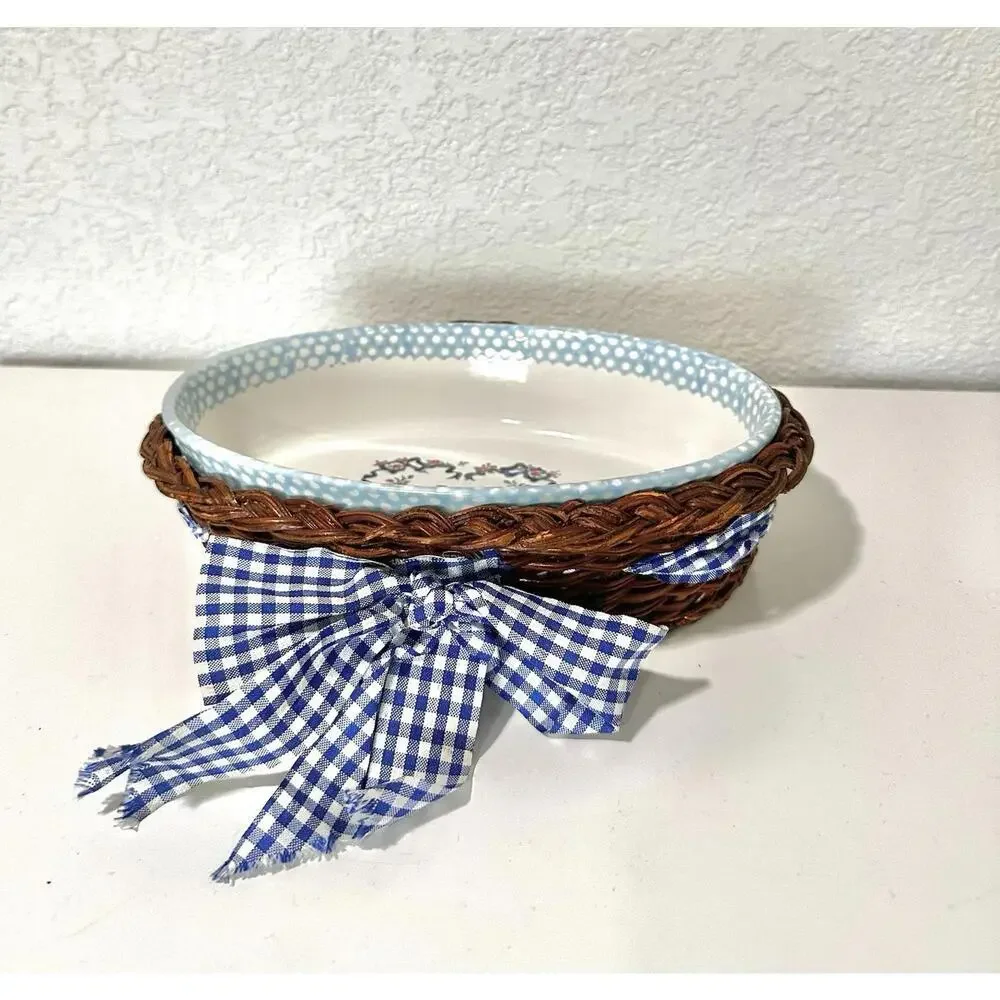 Teamson 1995 Casserole Baking Dish Oval Country Home and Woven Basket with Bow
